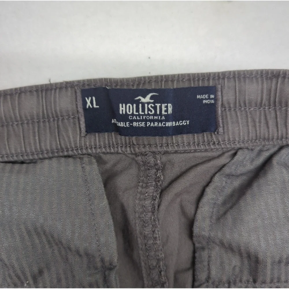 Hollister Cargo Baggy Pants Gray Mens XL Drawstring Parachute Knit